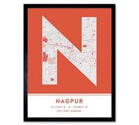Wee Blue Coo Nagpur India City Map Orange Colour Block Modern Typography Stylish Letter Framed Word Wall Art Print Poster for Home Décor CITYMAP1