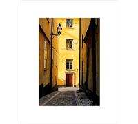 Wee Blue Coo NARROW STREET HOUSES YELLOW COBBLE ROAD BLACK FRAMED ART PRINT PICTURE B12X9239