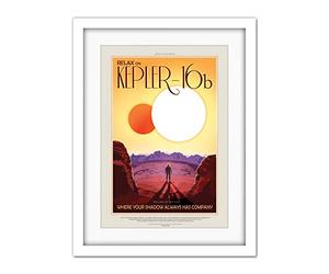 Wee Blue Coo Nasa Space Travel Advert Kepler-16B Artwork Framed Wall Art Print 18X24 Inch