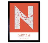 Wee Blue Coo Nashville Tennessee United States City Map Orange Colour Block Modern Typography Stylish Letter Framed Word Wall Art Print Poster for Home Décor CITYMAP1