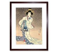 Wee Blue Coo Natori Shunsen Japanese Kabuki Theatre Geisha Artwork Framed Wall Art Print 12X16 Inch