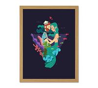 Wee Blue Coo Nautical Love Mermaid Sailor Large Framed Art Print Poster Wall Decor 18x24 inch