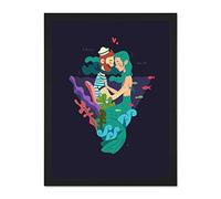 Wee Blue Coo Nautical Love Mermaid Sailor Large Framed Art Print Poster Wall Decor 18x24 inch