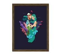 Wee Blue Coo Nautical Love Mermaid Sailor Large Framed Art Print Poster Wall Decor 18x24 inch