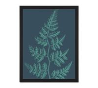 Wee Blue Coo Navy And Teal Fern Leaf Large Black Framed Art Print Wall Poster 18x24 inch