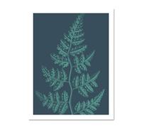 Wee Blue Coo Navy And Teal Fern Leaf Large White Framed Art Print Wall Poster 18x24 inch