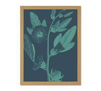 Wee Blue Coo Navy And Teal Flowers Large Light Oak Framed Art Print Wall Poster 18x24 inch