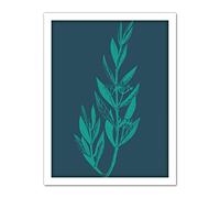 Wee Blue Coo Navy And Teal Star Flowers Artwork Framed Wall Art Print 18X24 Inch