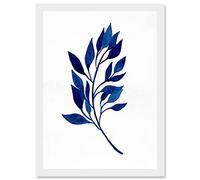 Wee Blue Coo Navy Blue Watercolour Leaves Artwork Framed Wall Art Print A4