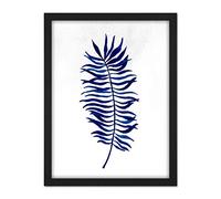 Wee Blue Coo Navy Blue Watercolour Palm Frond Artwork Framed Wall Art Print 18X24 Inch