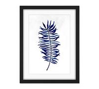 Wee Blue Coo Navy Blue Watercolour Palm Frond Artwork Framed Wall Art Print 18X24 Inch
