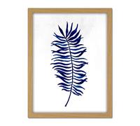 Wee Blue Coo Navy Blue Watercolour Palm Frond Artwork Framed Wall Art Print 18X24 Inch