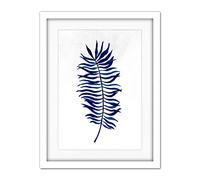 Wee Blue Coo Navy Blue Watercolour Palm Frond Artwork Framed Wall Art Print 18X24 Inch