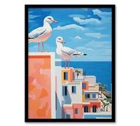 Wee Blue Coo Neighbourhood Watch Seaside Birds Artwork Framed Wall Art Print A4