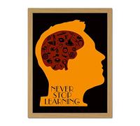 Wee Blue Coo Never Stop Learning Brain Artwork Framed Wall Art Print 18X24 Inch