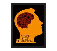 Wee Blue Coo Never Stop Learning Brain Artwork Framed Wall Art Print 18X24 Inch