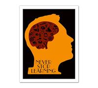 Wee Blue Coo Never Stop Learning Brain Artwork Framed Wall Art Print 18X24 Inch