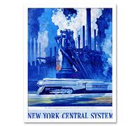 Wee Blue Coo New York Central System Train Industrial Art Print Framed Wall Decor 9X7 Inch