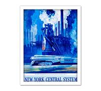 Wee Blue Coo New York Central System Train Industrial Artwork Framed Wall Art Print 18X24 Inch
