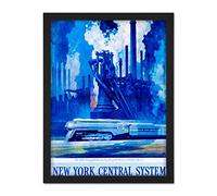 Wee Blue Coo New York Central System Train Industrial Artwork Framed Wall Art Print 18X24 Inch
