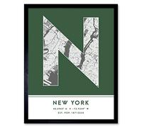 Wee Blue Coo New York New York United States City Map Green Colour Block Modern Typography Stylish Letter Framed Word Wall Art Print Poster for Home Décor CITYMAP1