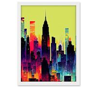 Wee Blue Coo New York Vibrant Multi Coloured Graphic Design Skyscraper Cityscape Silhouette Artwork Framed A3 Wall Art Print