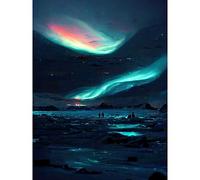 Wee Blue Coo Northern Lights Aurora Borealis Iceland Painting Sky Skies Extra Large XL Wall Art Poster Print