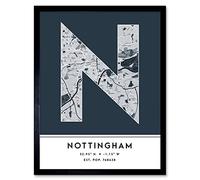 Wee Blue Coo Nottingham England United Kingdom City Map Navy Colour Block Modern Typography Stylish Letter Framed Word Wall Art Print Poster for Home Décor CITYMAP1
