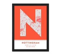 Wee Blue Coo Nottingham England United Kingdom City Map Orange Colour Block Modern Typography Stylish Letter Framed Word Wall Art Print Poster for Home Décor CITYMAP1