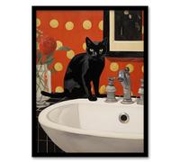 Wee Blue Coo Now Wash Your Paws Cat Bathroom Painting Art Print Framed Poster Wall Decor 12x16 inch