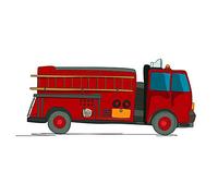 Wee Blue Coo Nursery American Fire Truck Red Yellow Firemen Kids Bedroom Art Print Poster Wall Decor 12X16 Inch