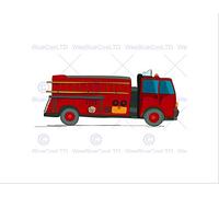 Wee Blue Coo Nursery American Fire Truck Red Yellow Firemen Kids Bedroom Art Wall Art Print