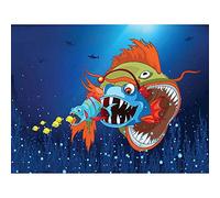 Wee Blue Coo Nursery Fish Food Chain Underwater Teeth Bubbles Kids Bedroom Art Print Poster Wall Decor 12X16 Inch