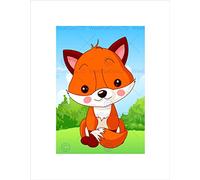 Wee Blue Coo Nursery Red Fox Cub Smile Rosy Cheeks Green Field Kids Art Wall Art Print