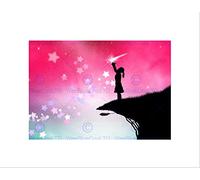 Wee Blue Coo Nursery Silhouette Pink Sky Stars Girl Kids Bedroom Wall Art Print