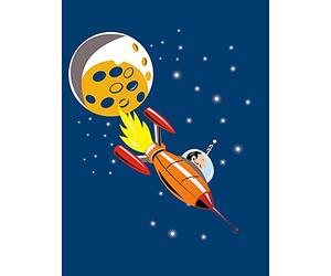 Wee Blue Coo Nursery Spaceship Spaceman Moon Planet Space Kids Bedroom Art Print Poster Wall Decor 12X16 Inch