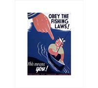 Wee Blue Coo OBEY FISHING LAWS PENNSYLVANIA VINTAGE RETRO ADVERT FRAMED ART PRINT B12X1212