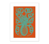 Wee Blue Coo Octopus Coral Blue Red Art Print Canvas Premium Wall Decor Poster