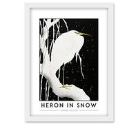 Wee Blue Coo Ohara Koson Heron In Snow Painting Artwork Framed Wall Art Print A4