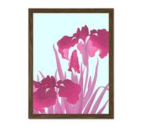 Wee Blue Coo Ohara Koson Pink Iris Flowers Large Brown Framed Art Print Wall Poster 18x24 inch