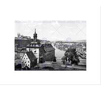 Wee Blue Coo OLD CITY HALL BAMBERG BAVARIA GERMANY 1895 OLD BW FRAMED ART PRINT B12X2647
