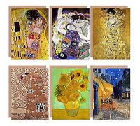 Wee Blue Coo Old Masters Gustav Klimt Van Gogh The Kiss Sunflower All Occasions Various Assorted Blank Greeting Cards With Envelopes Pack of 6