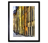 Wee Blue Coo Old Town Buildings Architecture Yellow Picture Framed Wall Art Print