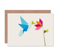 Wee Blue Coo Origami Hummingbird Flower Geometric Thankyou Design Card Wee Blue Coo Multicolor