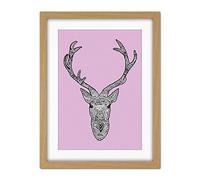 Wee Blue Coo Ornate Stag Deer Head Antlers Artwork Framed Wall Art Print 18X24 Inch