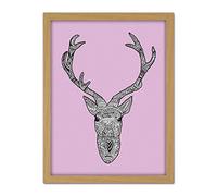Wee Blue Coo Ornate Stag Deer Head Antlers Artwork Framed Wall Art Print 18X24 Inch