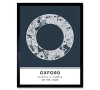 Wee Blue Coo Oxford England United Kingdom City Map Navy Colour Block Modern Typography Stylish Letter Framed Word Wall Art Print Poster for Home Décor CITYMAP1