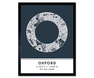 Wee Blue Coo Oxford England United Kingdom City Map Navy Colour Block Modern Typography Stylish Letter Framed Word Wall Art Print Poster for Home Décor CITYMAP1