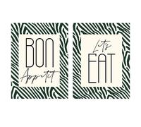 Wee Blue Coo Pack of 2 Bon Appetit Let's Eat Typography with Zebra Stripes Pattern Kitchen Sign Unframed Wall Art Living Room Prints Set in Off-White Wee Blue Coo Off-White