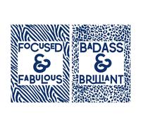 Wee Blue Coo Pack of 2 Focused & Fabulous Badass & Brilliant Typography Zebra Leopard Pattern Office Unframed Wall Art Living Room Prints Set in Navy Wee Blue Coo Navy